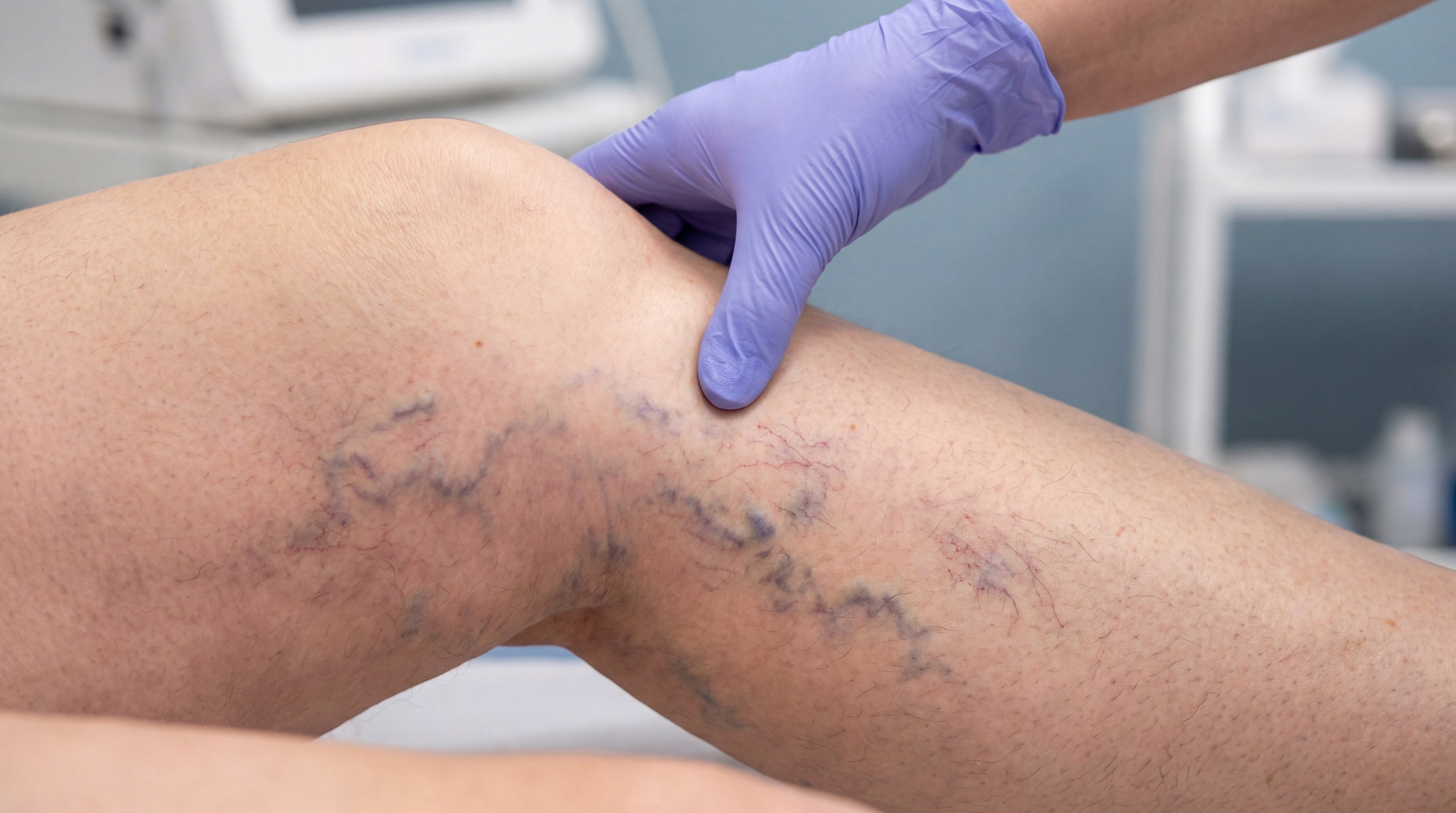 A specialist examining varicose veins